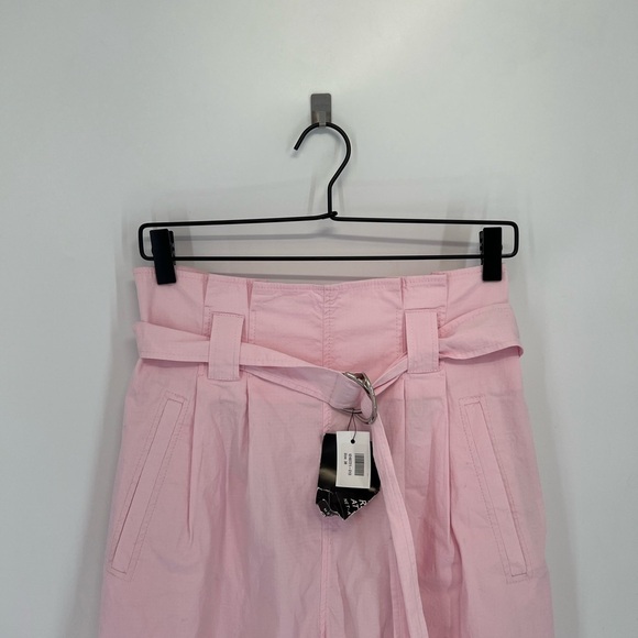 Ganni Belted Paper-bag Waist Wide Leg Ripstop Trousers In Cherry Blossom - Picture 1 of 8